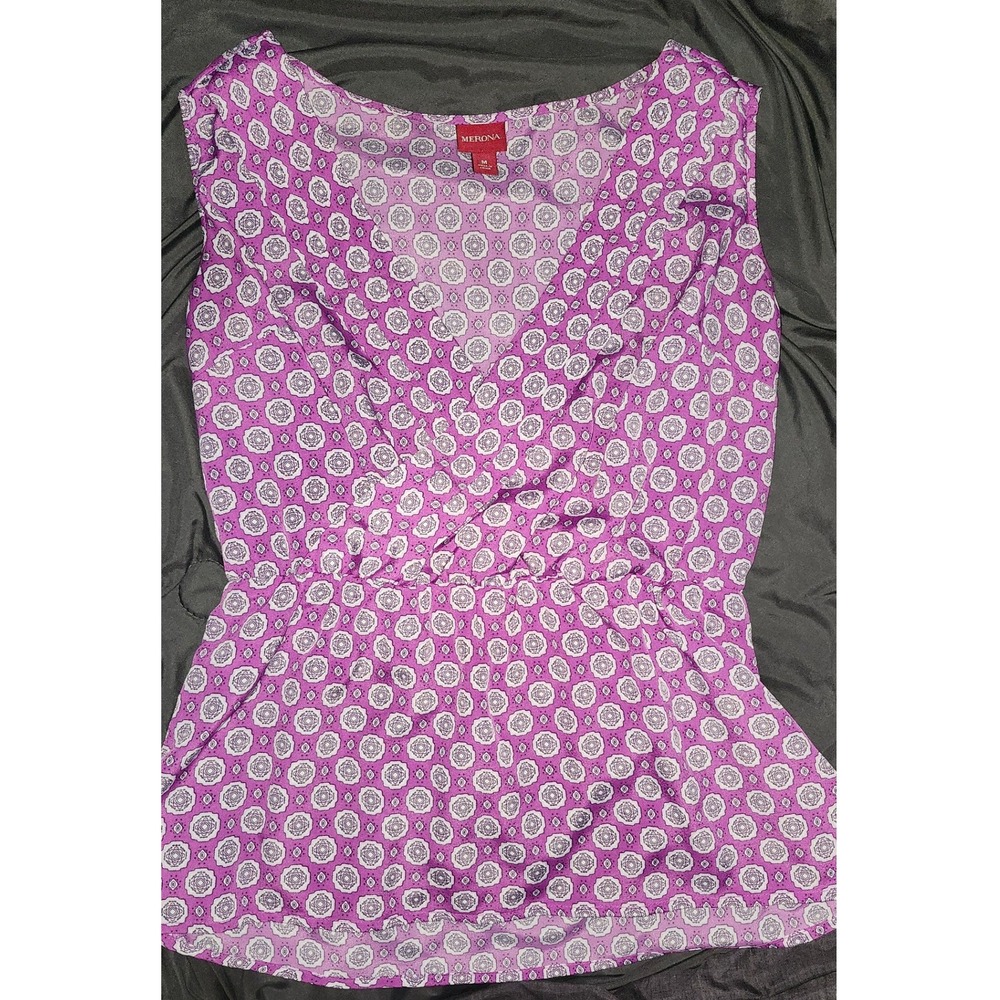Merona Womens Purple‎ White Geometric V-Neck Sleeveless Blouse M